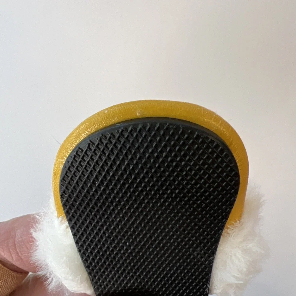 Doll Slippers Yellow Mules‎ Faux Fur Trim Shoes Miniature Collectible